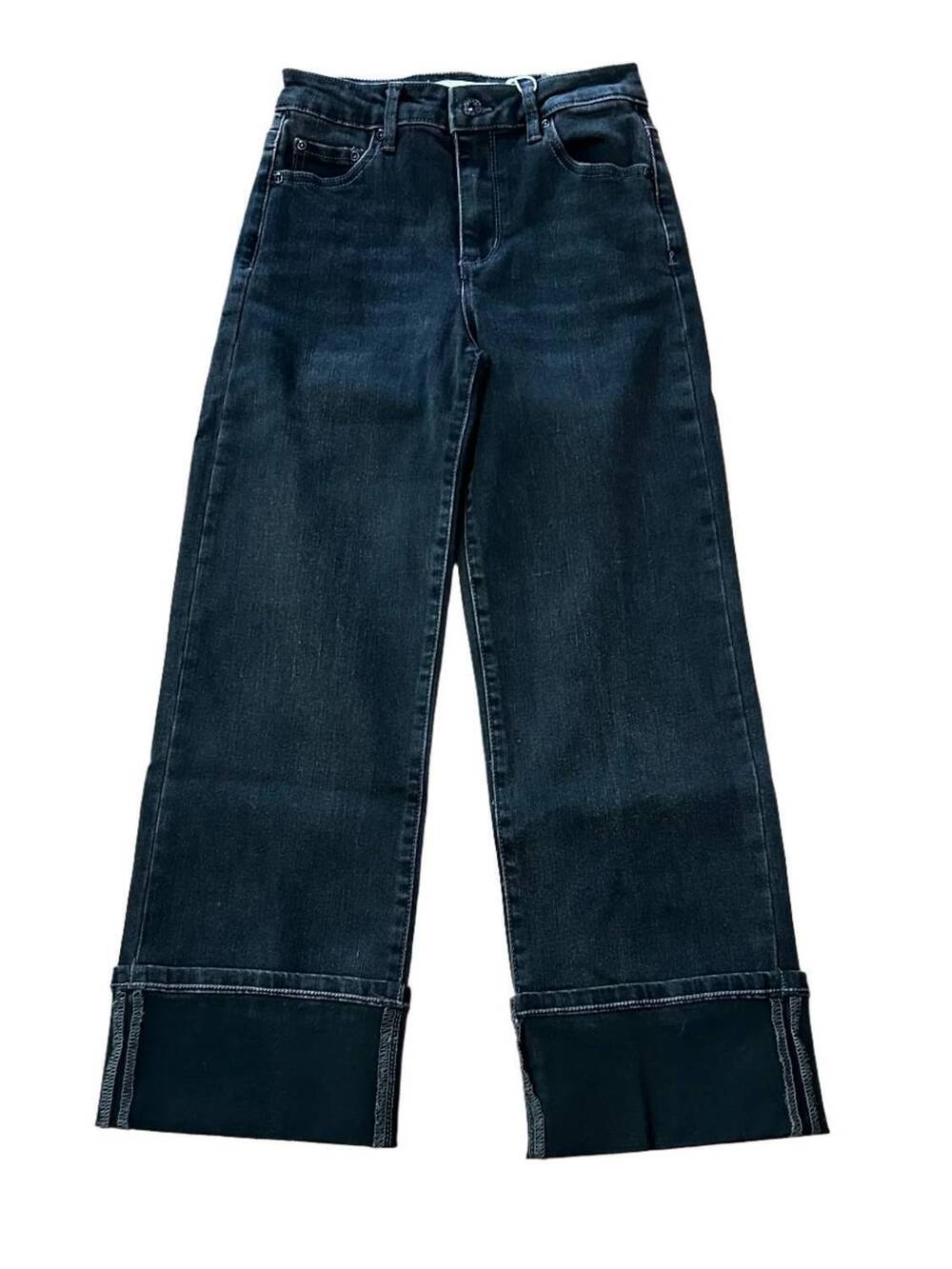 NEW TRACTR girl's cuffed wide leg denim pants in black